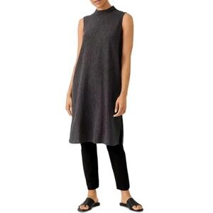 Eileen Fisher Crinkled Mock Neck Dress Size L Textured Sleeveless Minimalist